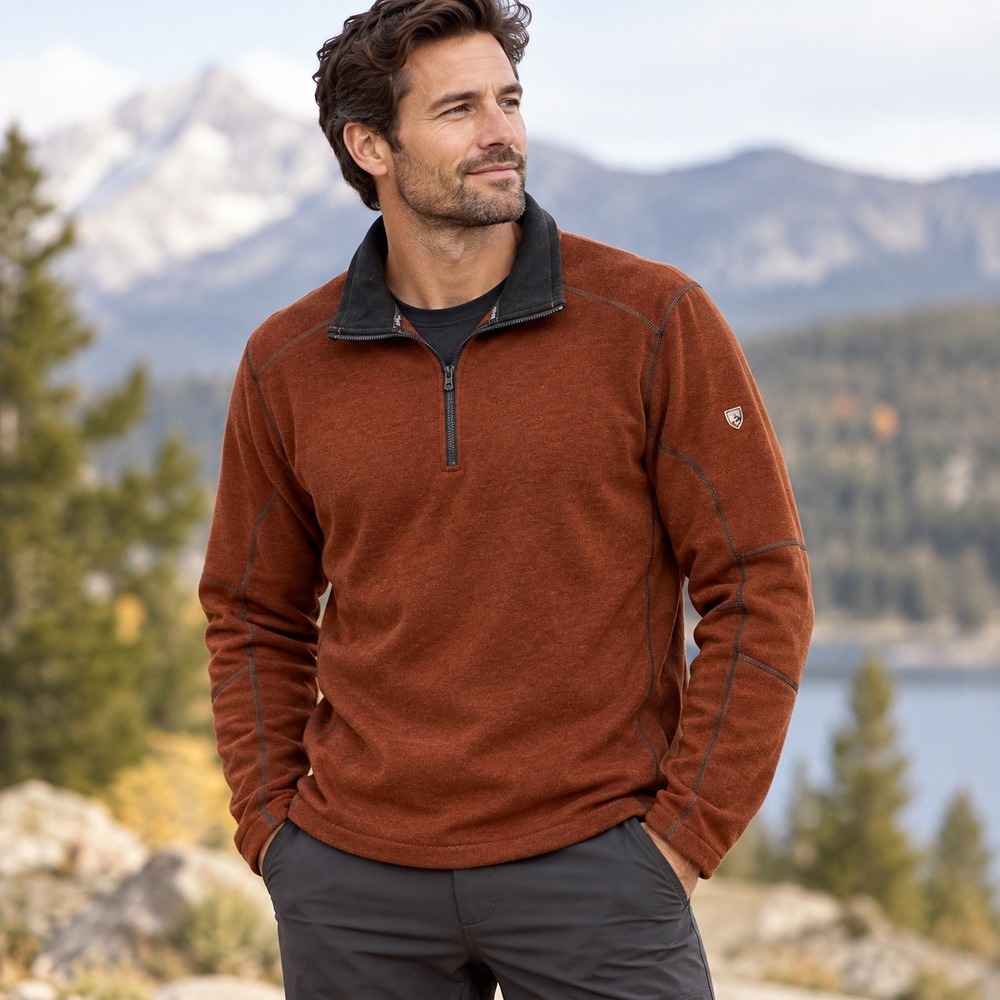 KUHL Revel 1/4 Zip Fleece Pullover Mens XXL Rust Brown Kashmira Hiking Outdoor